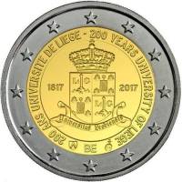 (018) Монета Бельгия 2017 год 2 евро "200 лет Льежскому университету"  Биметалл  PROOF